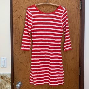 Express French Breton Striped Shift Dress Red White Medium Long Sleeve